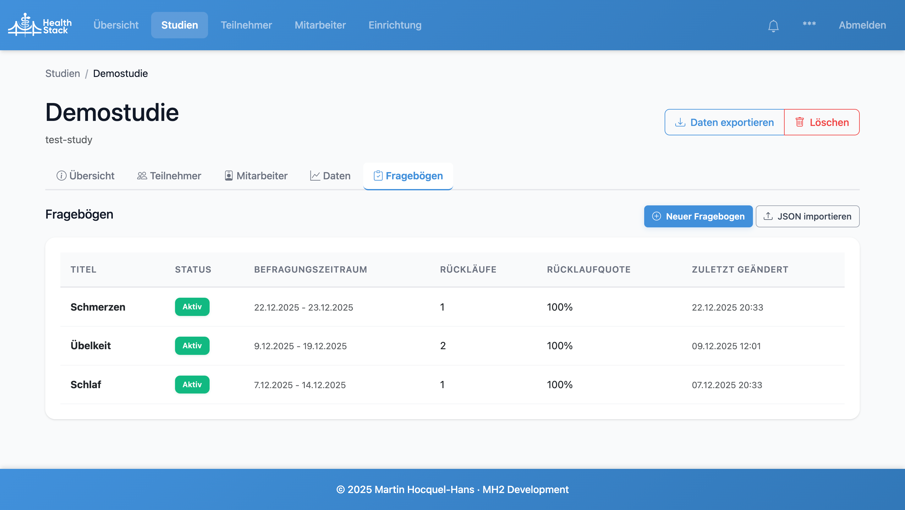 Fragebogenübersicht